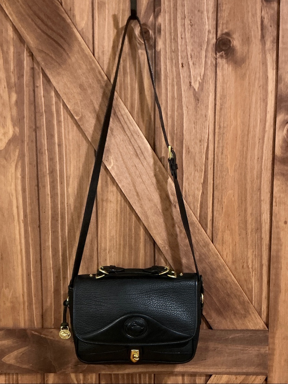 Dooney & Bourke Black Leather Crossbody with Gold Hardware
